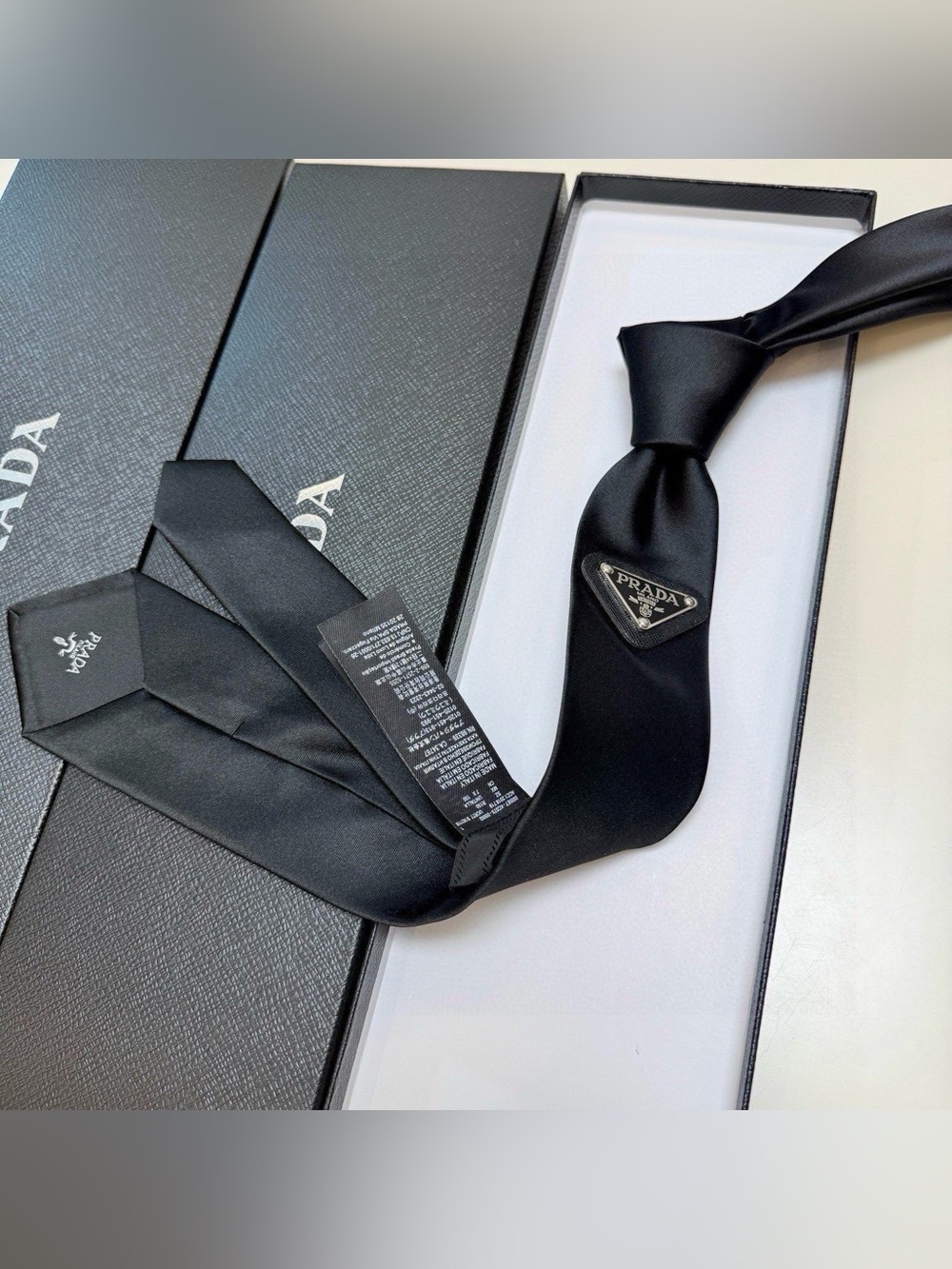 Black Prada Silk Men's Tie with Logo Plaque